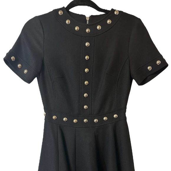 KAREN MILLEN Black Structured Stretch Stud Circular Skirt Dress SIZE 2 - Picture 4 of 4